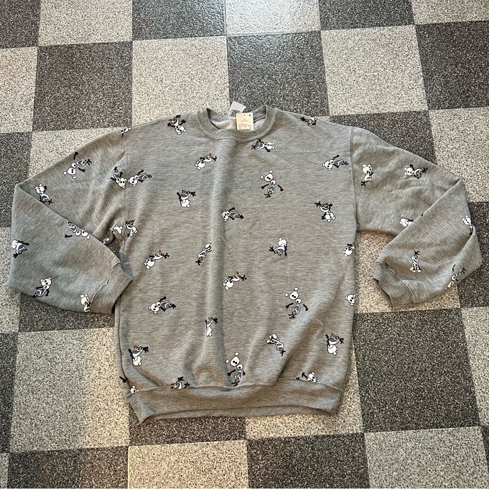 NWT Disney Frozen Olaf Heather Gray Graphic Crew Neck Sweater Size XS - Picture 3 of 8